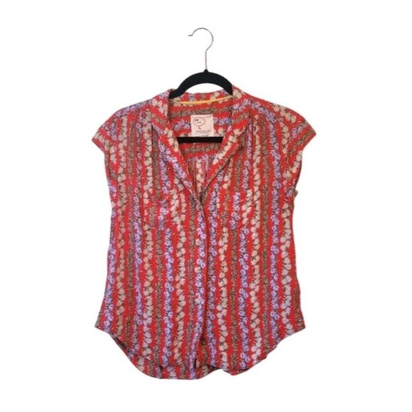 Anthropologie 49 Of 52 Conversations Button Up Blouse Size Small Red Floral - Picture 1 of 9